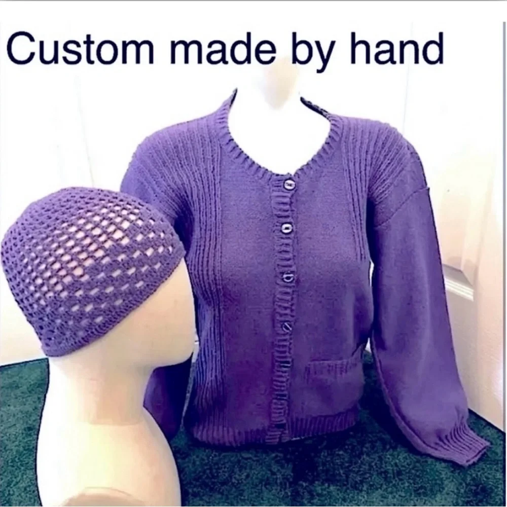 Vintage Handknitted Cardigan & Hat Set · Lilac Quiet Luxury Heirloom - Picture 16 of 16